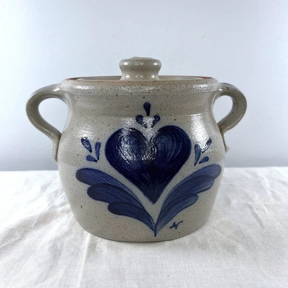 Rowe Pottery Works 1987 Salt Glazed Stoneware Lidded Crock Bean Pot